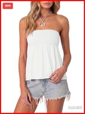 Women Peplum Tube Top with Built in Bra Sleeveless Strapless Babydoll Tank Top